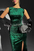 Solid Color Velvet Round Neck Sleeveless Slim Slit Maxi Dress