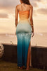Sunset Coast Gradient Print Reversible Style Bandeau Stretch Maxi Dress