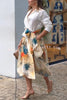 Jiles Linen Blend Unique Contrast Print Long Sleeve Tie-up Pocket Shirt Midi Dress