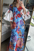 Jaylah Linen Blend Unique Print Contrast Color Puff Sleeve Maxi Dress