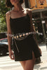Timeless Exquisite Tweed Fabric Metal Coin Chain Detail Slip Mini Dress