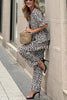 Colette Leopard Print Half Sleeve Babydoll Top and Elastic Waist Pocketed Pants Set