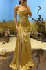 Essie Satin Rhinestone Patchwork Twist Waist Strapless Slit Maxi Dress