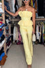 Every Occasion Crepe Panel Ruffles Strapless Top and High Rise Pocketed Flare Pants Set