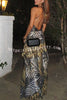 Desert Queen Embroidered Lace-up Leopard Colorblock Layered Slit Maxi Dress