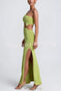 Kimora One Shoulder Cutout Detail Asymmetric Slit Stretch Maxi Dress