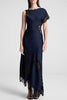 Paris Dream Satin Lace Trim Irregular Design Drape Maxi Dress