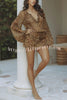Moonlight Vacation Chiffon Leopard Balloon Sleeve Elastic Waist Loose Mini Dress