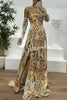 Reina Chiffon Floral Print Pleated Bodice Split Sleeve Strapless Slit Maxi Dress
