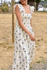 Black Bow Print Smocked Ruffle High Waist Maxi Dress