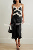 Dreaming of You Contrast Color Satin Lace Trim Back Tie-up Slip Midi Dress