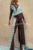 ROMA Tie-dye Print Front and Back Slit Detail Long Sleeve  Stretch Midi Top