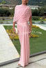 Elegant Mesh Cape-style Pleated Draped Maxi Dress