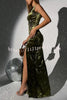 Solid Color Velvet Round Neck Sleeveless Slim Slit Maxi Dress