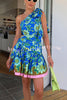 Always Growing Floral Print Adjustable Tie-up One Shoulder Cutout Mini Dress