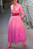 Sunset and City Linen Blend Gradient Print Wide Belt Pocketed Shirt Midi Dress