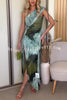 Dandi Mesh Tie Dye Print One Shoulder Drawstring Stretch Maxi Dress