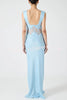 Wonderful Fusion Satin Lace Trim See-through Waist V-neck Drape Maxi Dress