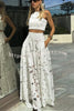 Next Trip Floral Embroidery Crochet Lace Elastic Waist Pocket Maxi Skirt