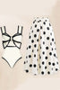 Bow Swimsuit and Elastic Waist Spotted One Piece Swimsuit + Skirt