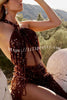 Music Carnival Sequin Cross Neck Cutout Backless Slit Maxi Dress