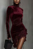 Fashionable Velvet Lace Patchwork High-neck Long-sleeved Slim-fit Mini Dress