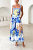 Unique Printed Square Neck Backless Pocket Maxi Dress