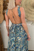 Bohemian Style Printed Elastic Waist Straps Loose Maxi Dress