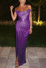 Party with Passion Glitter Fabric Off Shoulder Ruched Slit Maxi Dress