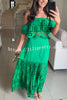 Valia Crochet Cutout Lace Off Shoulder Top and Elastic Waist A-line Maxi Skirt Set