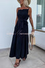Long Story Solid Color Belted Pocket A-line Breathable Maxi Dress