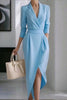 Solid Color Lapel Long Sleeve Slim Irregular Midi Dress