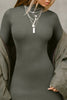 Solid Color Casual Long Sleeve High Neck Slim Midi Dress