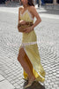 Sweet Trend Satin Lace Trim V-neck Slit Slip Maxi Dress