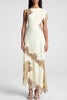 Paris Dream Satin Lace Trim Irregular Design Drape Maxi Dress
