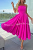 Sweet Cascade Solid Color Off Shoulder Pocket Full Hem Midi Dress