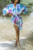 Marielle Linen Blend Floral Print Dolman Sleeve Wrap Loose Mini Dress