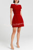 Regan Luxurious Velvet Jewel-encrusted Turtleneck Short Sleeve Pocket Tulip Mini Dress