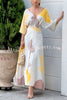 Beautiful Unique Printed V Neck Pleated High Waisted Maxi Dress