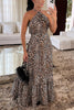Leopard Print Sexy Halterneck Backless Lace-up Maxi Dress