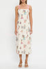 Plant Print Sleeveless Square Neck Open Back Tie Casual Midi Dress