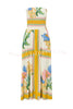 Linen Blend Unique Print Off-The-Shoulder Pleated Resort Maxi Dress