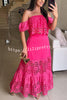 Valia Crochet Cutout Lace Off Shoulder Top and Elastic Waist A-line Maxi Skirt Set