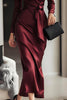 Solid Color Satin V-neck High Waist Tie Slim Midi Dress