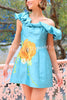 Eudora Satin Floral Print Cloud Twisted Neck Silhouette Mini Dress