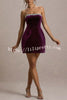 Effortlessly Elegant Velvet Jewel Embellished Trim Bandeau Mini Dress