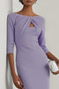 Solid Color Round Neck Hollowed-out Slim-fit Elegant Midi Dress