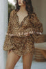 Moonlight Vacation Chiffon Leopard Balloon Sleeve Elastic Waist Loose Mini Dress