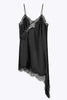 Elouise Satin Lace Trim V-neck Asymmetrical Hem Slip Mini Dress