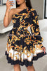 Stylish Printed One Shoulder Tighten Waist Mini Dress